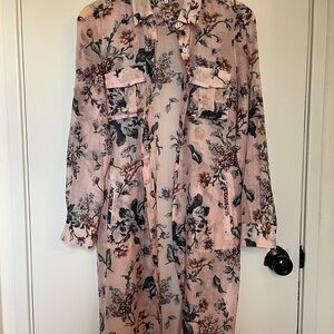 Gerard Darel Button Down Shirt Tunic Coverup Pink Floral Sz 40